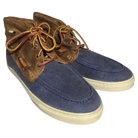 Dcaged High Top Lace Up Chukka Sneakers Men Shoes Sz 10 Blue Brown Canvas Suede - Picture 6 of 11
